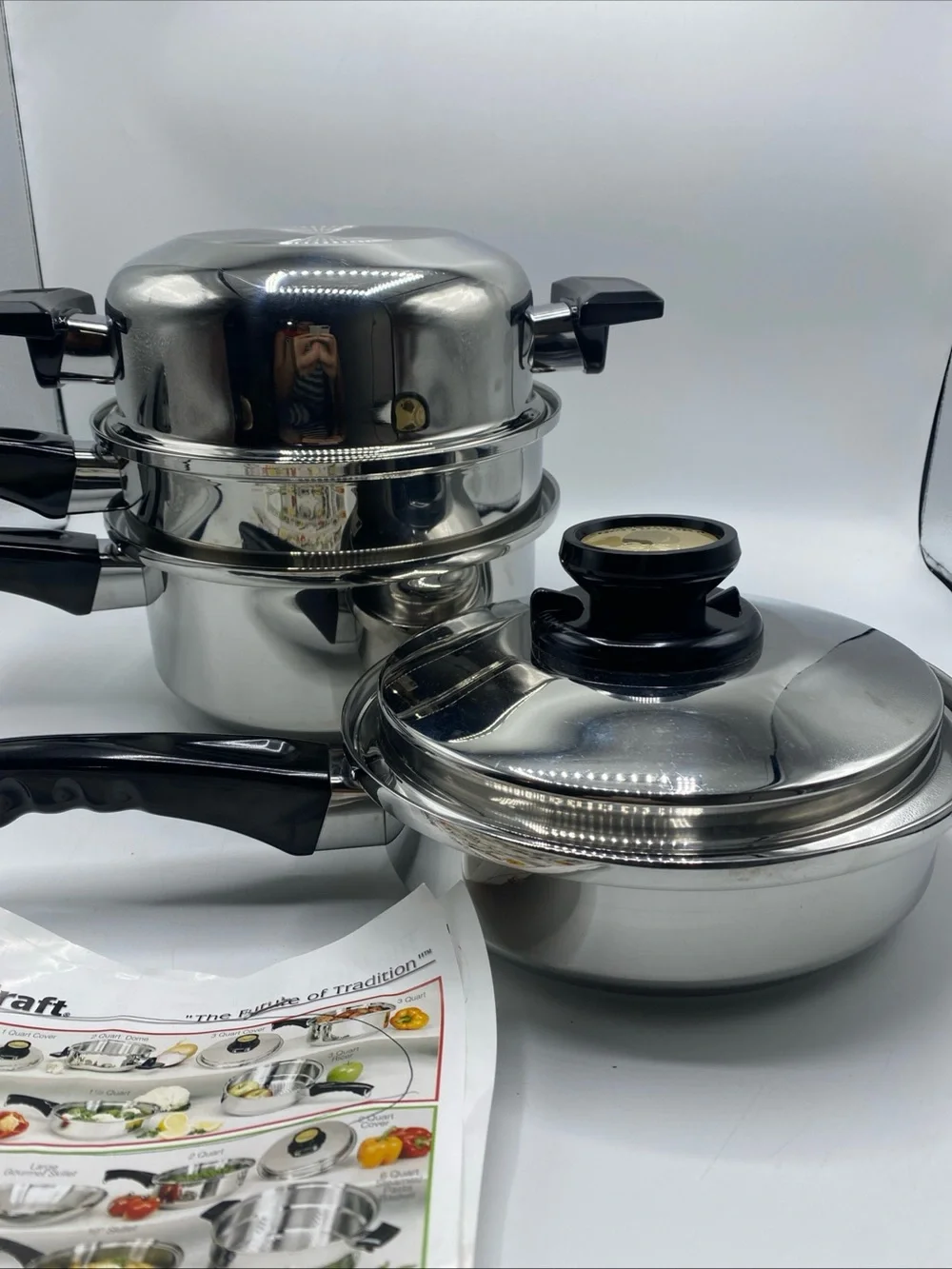 Kitchen Craft Stainless Steel West Bend Stock Pot Pan Steamer Lid Ricer Dome 5pc